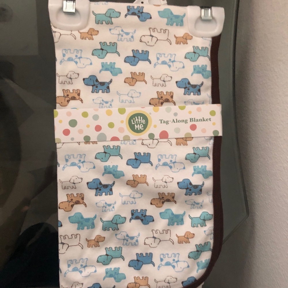 Little Me Blue, Brown and White Puppy Tag-Along Bib
